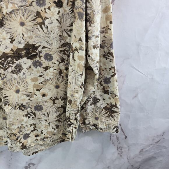 J Jill Shirt Womens Large P Petite Yellow Beige Floral Button Up Popover Notch - Picture 4 of 10